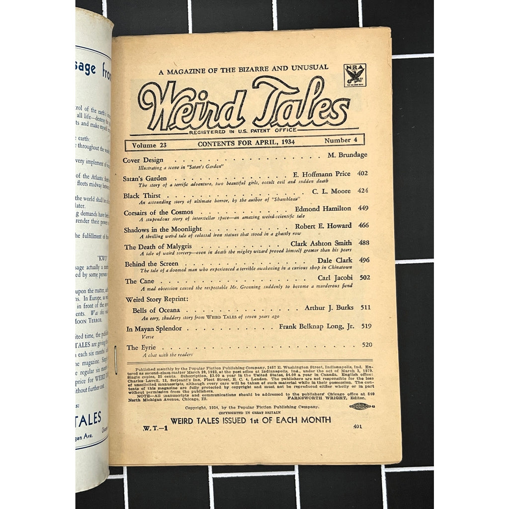 Vintage Weird Tales April 1934 Magazine E Hoffmann Price Pulp Fiction
