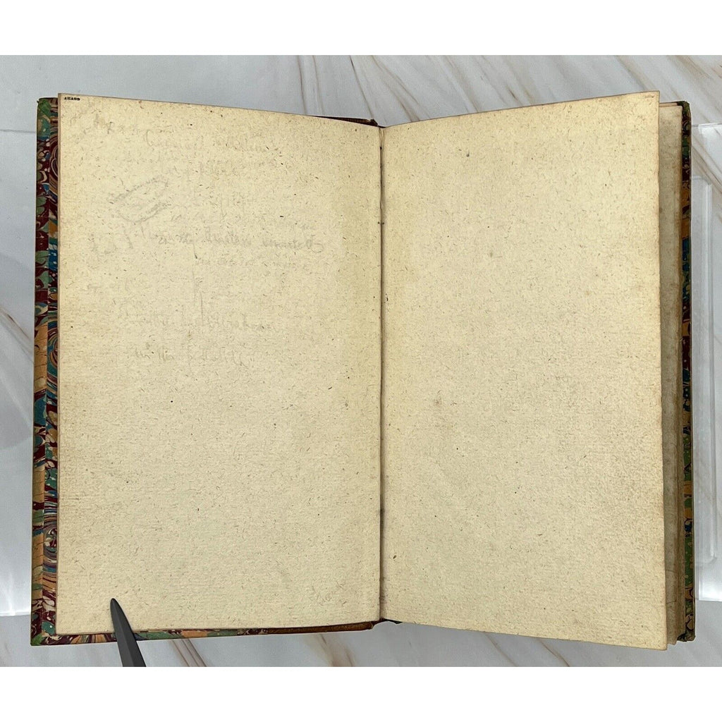 Errotika Biblion by Mirabeau, 1783 first edition, leather-bound, open with aged blank pages.